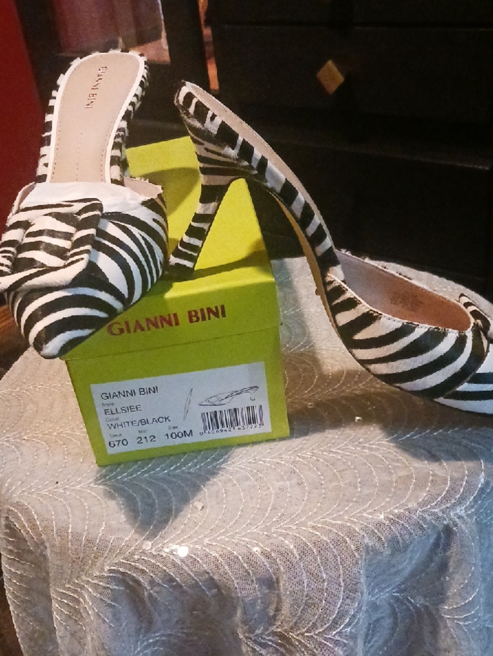 Gianni Bini White/Black Zebra Print Pointed Toe Mules